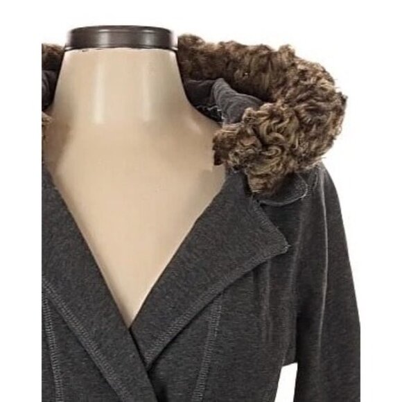 Vtg Y2K Abercrombie Gray Faux Fur Trim Hoodie Jacket | Grunge Streetwear Preppy - Picture 3 of 10